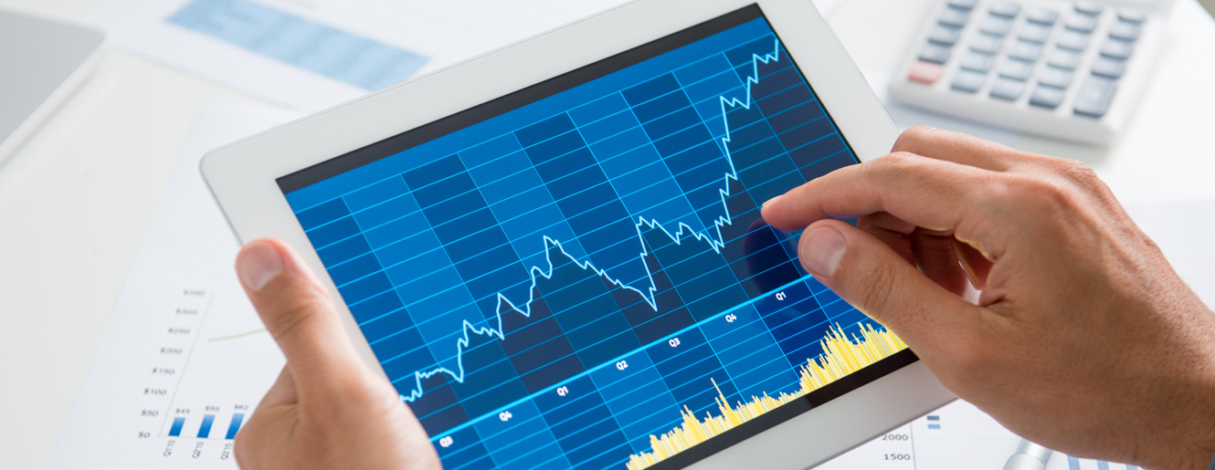 Tablet displaying a graph chart.